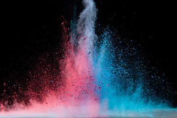 Explosion of colour powder isolated on black background. Abstract colour background