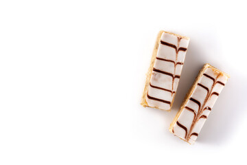 Millefoglie or French mille-feuille isolated on white background.Top view. Copy space
