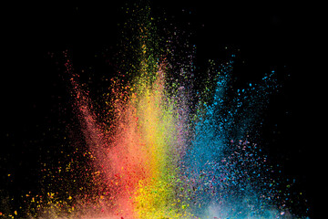 Explosion of colour powder isolated on black background. Abstract colour background
