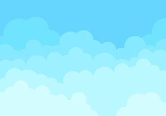 Clouds and sky background, vector. Cartoon clouds background for poster, flyer and wallpaper. Creative art design. Stylish blue gradient sky clouds. Vector illustration of cloudy weather