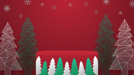 Christmas platform with snowflakes and pines