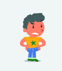Angry cartoon character of little boy on jeans.