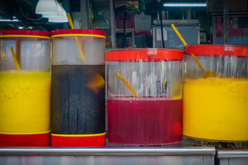 Street shop with colorful cold drinks in Malaysia