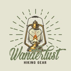 Camp kerosene lamp for camping and outdoor travel expedition or t-shirt print