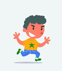 cartoon character of little boy on jeans running very pleased.