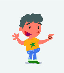  cartoon character of little boy on jeans smiling while pointing