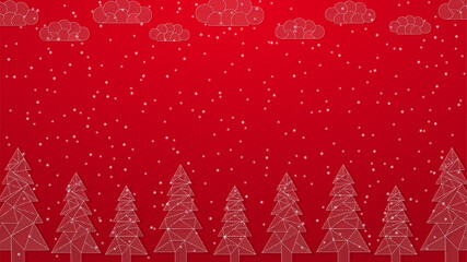 Christmas trees and clouds with snow background