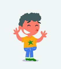 Very pleased cartoon character of little boy on jeans