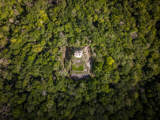 Ariel view of Ichkabal pyramid. Mayan archeological site. Hidden pyramid. Uncovered pyramid.