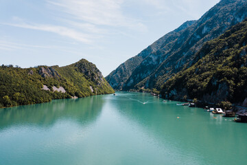 Obraz na płótnie Canvas Aerial view of Perucac lake on Drina river