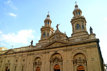 Fototapeta na wymiar Metropolitan Cathedral of Santiago, Stunning Landmark on the Plaza de Armas Square in Santiago, Chile, South America