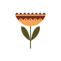 Colored flower with leaves isolated on the white background. Ethnic vector floral design. Flower logo, icon. Flat style
