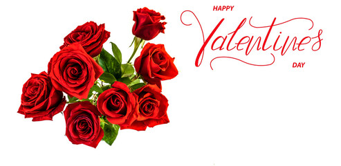 Happy Valentine's day! Card, online banner, greeting card, Flat lay on Valentine's Day  With red roses