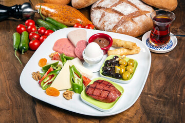 Traditional Turkish Breakfast on the wooden table
