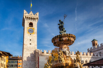 Fototapeta na wymiar The fountain of Neptune on Piazza Duomo in Trento, South Tyrol. Italy