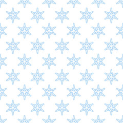 Seamless pattern with snowflakes. Christmas background. Blue snowflakes on a white background. Winter texture for crafts, wrapping paper, xmas gift, digital scrapbooking paper. Vector illustration