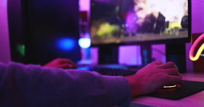 Young streamer gamer playing at strategy game in broadcast browser - Male guy having fun gaming and streaming online - New technology game trends and entertainment concept