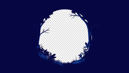 Transparent forest nature frame - Oval frame in blue colours with empty hole in middle, vector illustration.