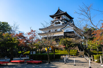 愛知県犬山市 紅葉が色づき始めた犬山城