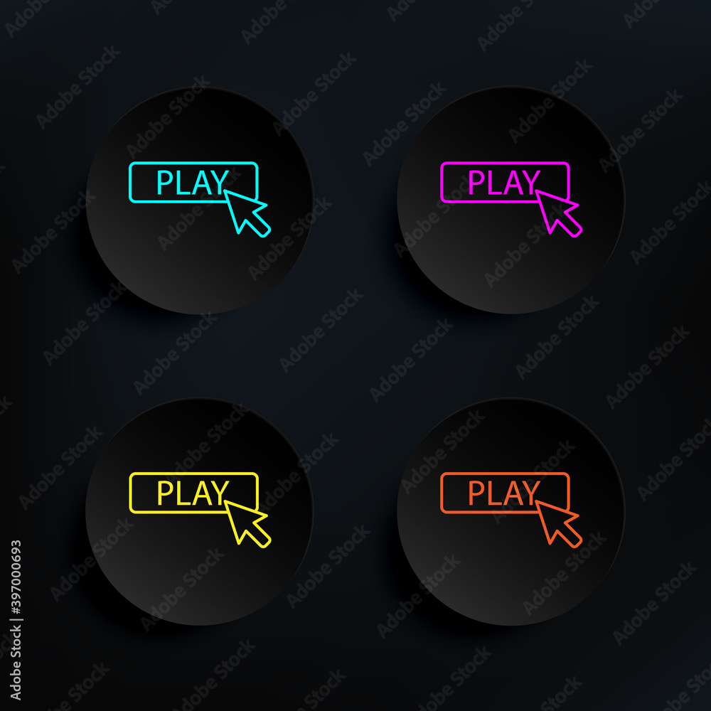 Poster cursor play dark badge color set icon. simple thin line, outline vector of web icons for ui and ux, 