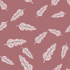 Random seamless doodle pattern with leaf elements. Shapes simple ornament on beige background.