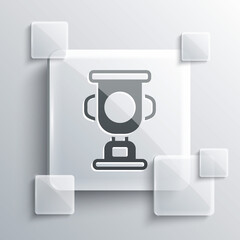 Grey Award cup icon isolated on grey background. Winner trophy symbol. Championship or competition trophy. Sports achievement sign. Square glass panels. Vector.