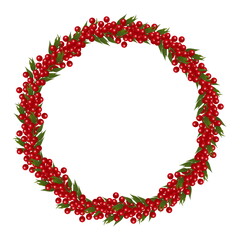 Christmas berry wreath design on white background