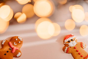 New Year and Christmas celebration in a coronavirus pandemic, conceptual background: