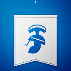 Blue Roman army helmet icon isolated on blue background. White pennant template. Vector.