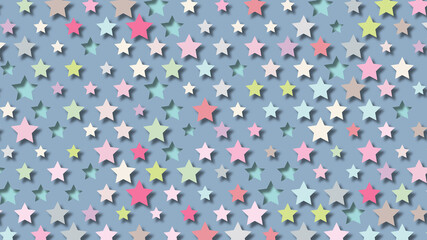 Fototapeta na wymiar Layered background with stars in pastel colors. Geometric shapes with shadow in paper cut style
