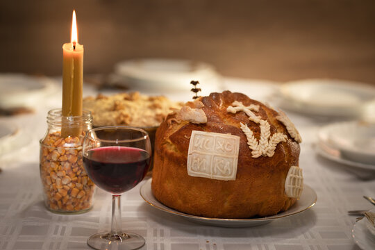 Slava cake. Decorative bread for traditional celebration