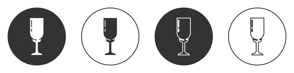 Black Glass of champagne icon isolated on white background. Circle button. Vector.