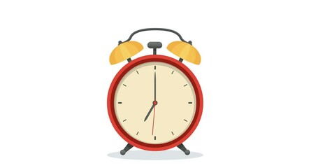 4K resolution Looped animation of Vintage alarm clock jumps and rings at 7 a.m. 2D Seamless motion animated footage, alarm Sound. Stock video, Concept of deadline, tax time, wake up to school and job
