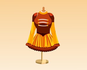 Vector of brown and yellow dress for woman on orange background