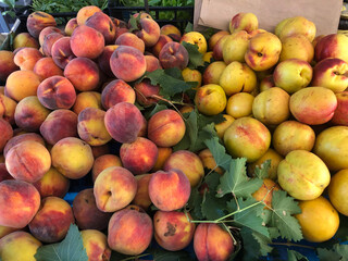 Fresh fruit at farmers' market: peaches
