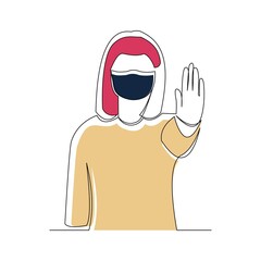 continuous line drawing of women wearing surgical mask to protect disease, flu, air pollution, pandemic, virus. Vector illustration