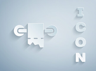 Paper cut Toilet paper roll icon isolated on grey background. Paper art style. Vector.