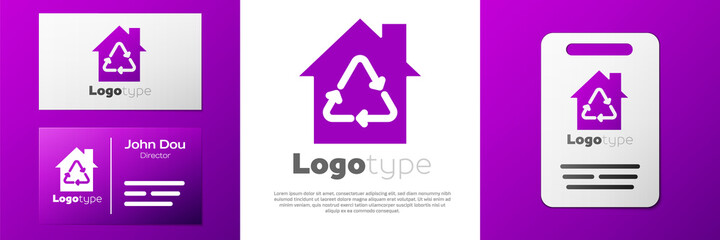 Logotype Eco House with recycling symbol icon isolated on white background. Ecology home with recycle arrows. Logo design template element. Vector.