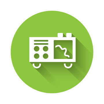 White Spectrometer icon isolated with long shadow. Green circle button. Vector.