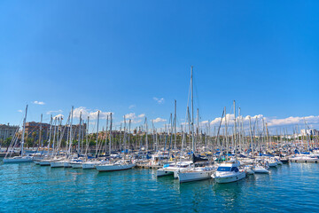 Fototapeta na wymiar Port Olimpic Barcelona. Boats in the harbor