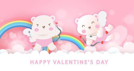 Valentine's day greeting card with cute cupid .