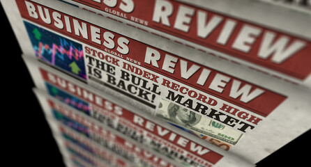 The bull market back and business growth up retro newspaper printing press