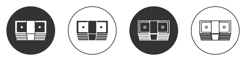 Black Bribe money cash icon isolated on white background. Money banknotes stacks. Bill currency. Circle button. Vector.