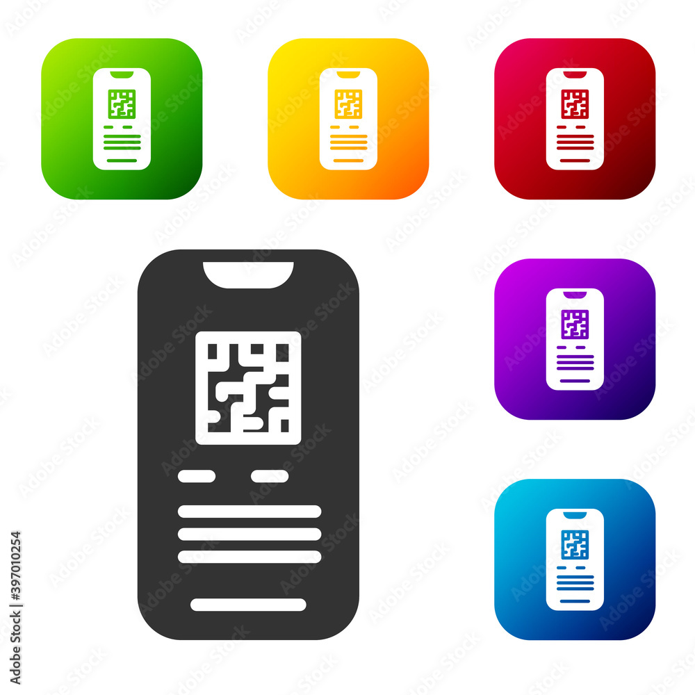 Poster black online ticket booking and buying app interface icon isolated on white background. e-tickets or