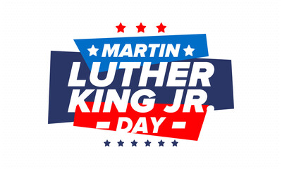 Martin Luther King, Jr. Day. Celebrated annual in United States in January, federal holiday. African American Rights Fighter. Patriotic american elements. Poster, card, banner, background. Vector