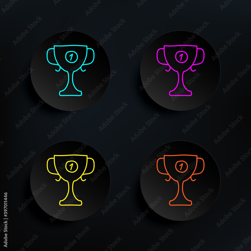 Poster cup for first place sketch dark badge color set icon. simple thin line, outline vector of education 