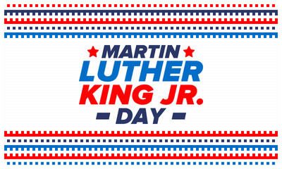 Martin Luther King, Jr. Day. Celebrated annual in United States in January, federal holiday. African American Rights Fighter. Patriotic american elements. Poster, card, banner, background. Vector