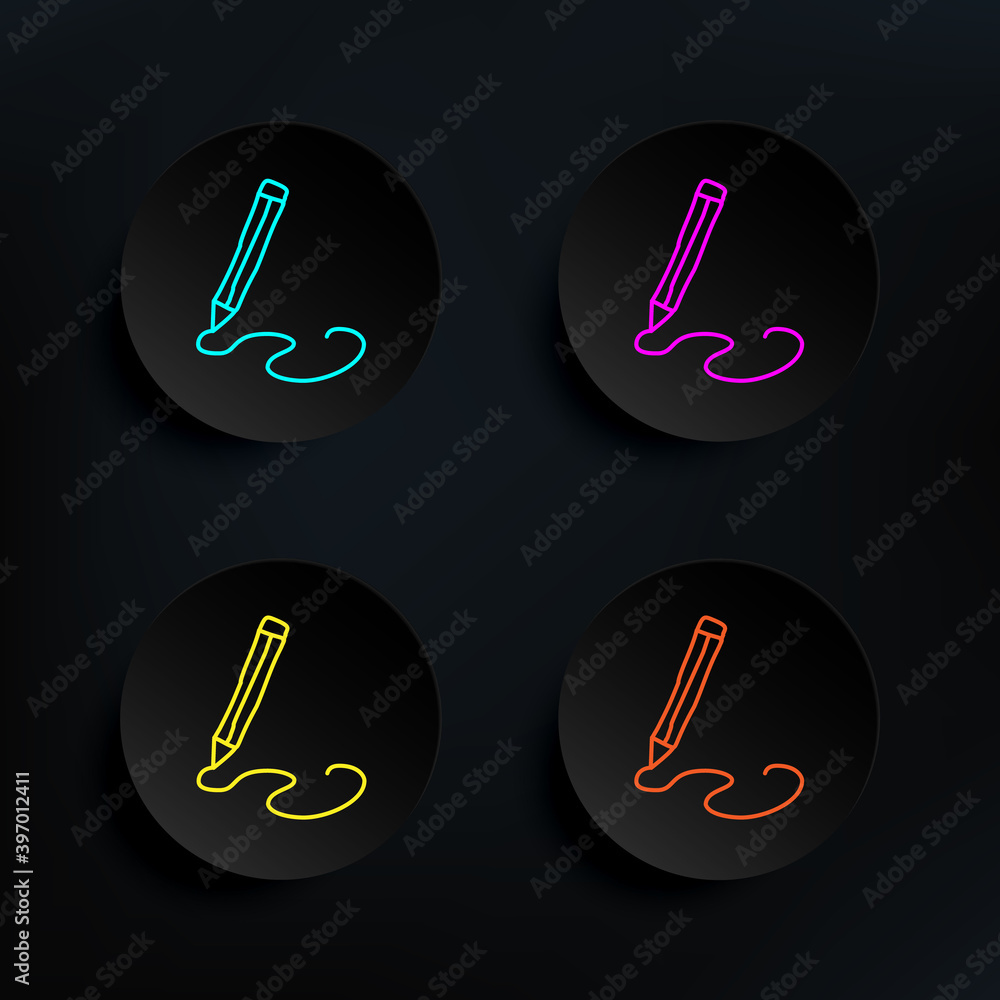 Poster pencil and line sketch dark badge color set icon. simple thin line, outline vector of education icon