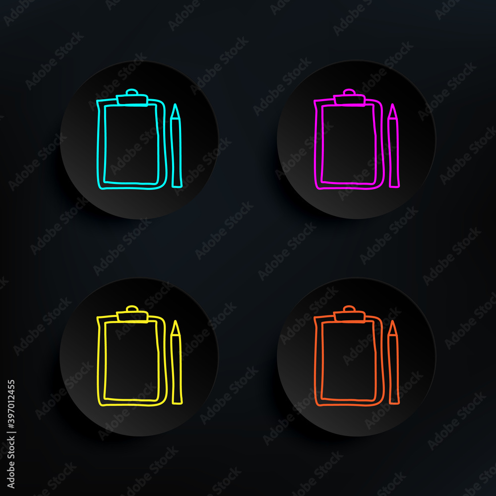 Poster folder tablet and pencil sketch dark badge color set icon. simple thin line, outline vector of educa