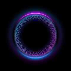 Abstract Neon Circles Banner. Blank 3d Light With Shining Neon Effect. Techno Frame With Glowing On Black Backdrop. Vector illustration.